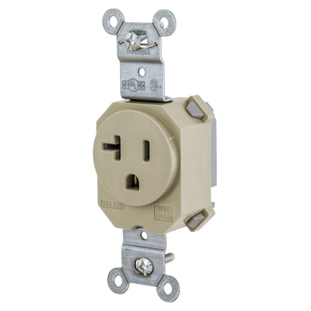 Hubbell Wiring Device-Kellems Straight Blade Receptacle, 5-20R, 20 A, 125V AC, 2 Pole, 3 Wire, Grounded SNAP5361I